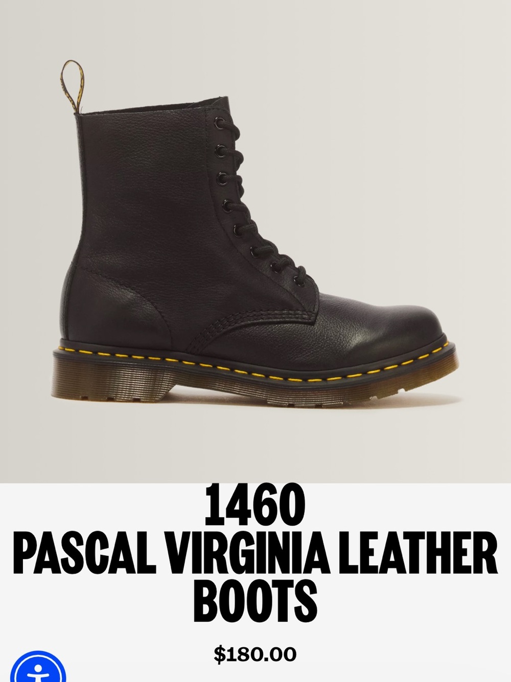 Dr. Martens Black Lace-Up Combat Boots with Yellow Stitching